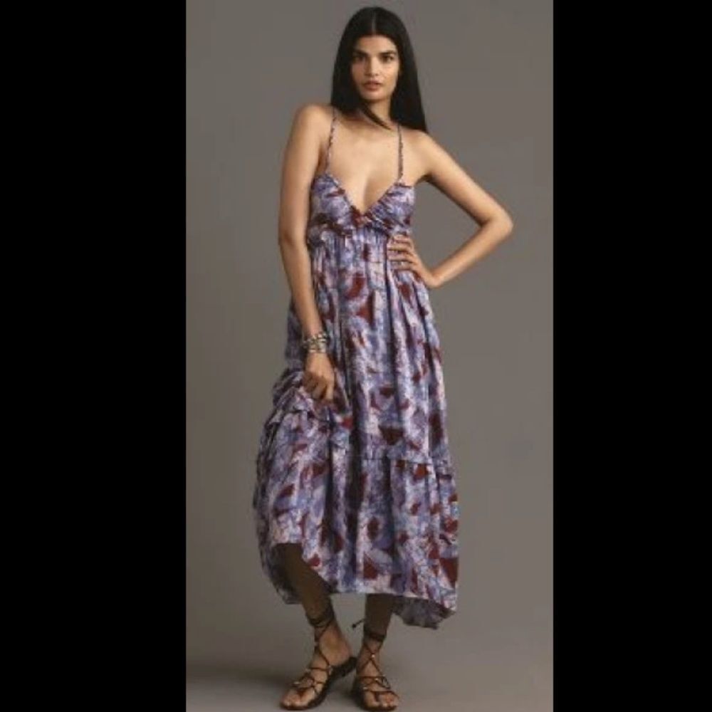 By Anthropologie Sleeveless V-Neck A-Line Midi Dress